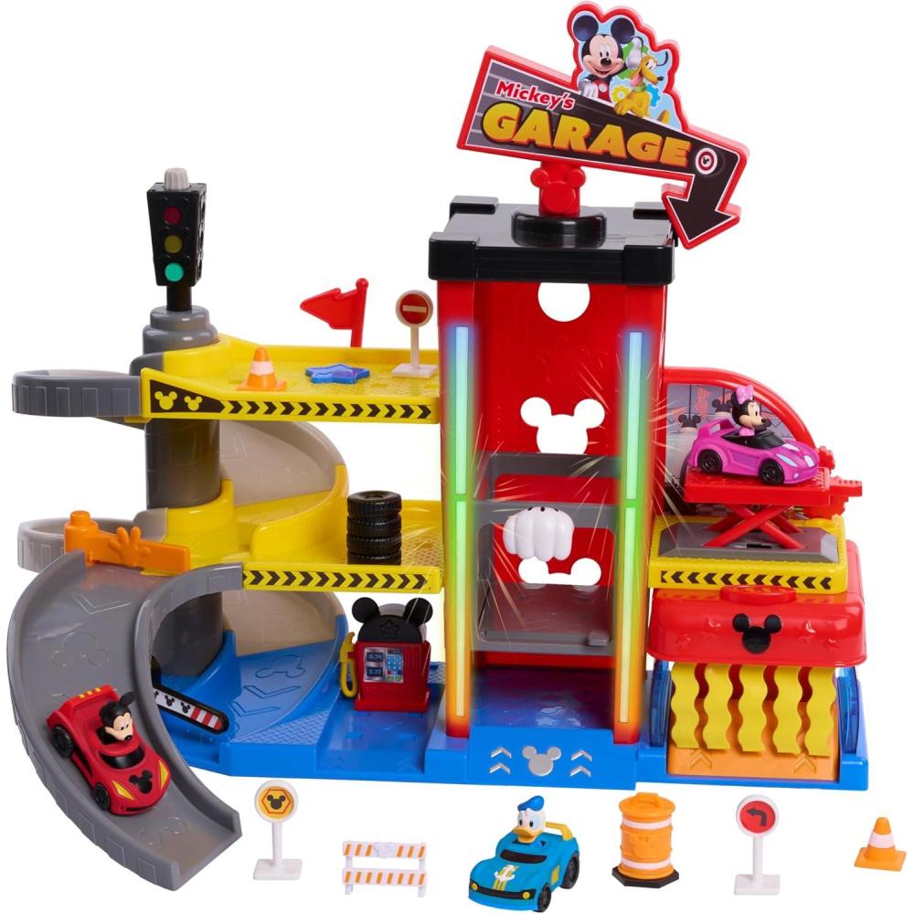 imageDisney Junior Mickey Mouse Ready to Race Toy Car Garage Lights and Sounds 19Piece Vehicle Playset Officially Licensed Kids Toys for Ages 3 Up by Just PlayMickey Garage Exclusive