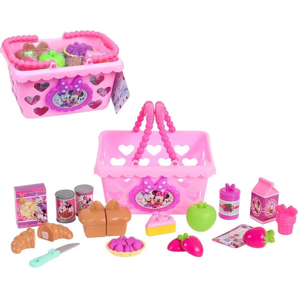 imageDisney Junior Minnie BowTique Bowtastic Shopping Basket Set with Pretend Food and Accessories Pretend Play Kids Toys for Ages 3 Up by Just Play
