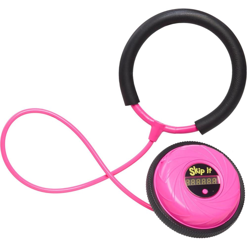 imageJust Play Skip It Retro Outdoor Toy Light Up Ball and Digital Counter Pink Soft Foam Padded Ankle Ring 31inch Long Screen Free Play Toys for Kids Ages 5 UpPink