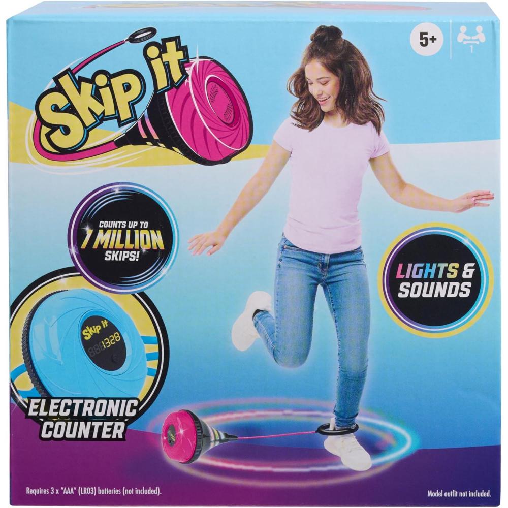 imageJust Play Skip It Retro Outdoor Toy Light Up Ball and Digital Counter Pink Soft Foam Padded Ankle Ring 31inch Long Screen Free Play Toys for Kids Ages 5 UpTeal