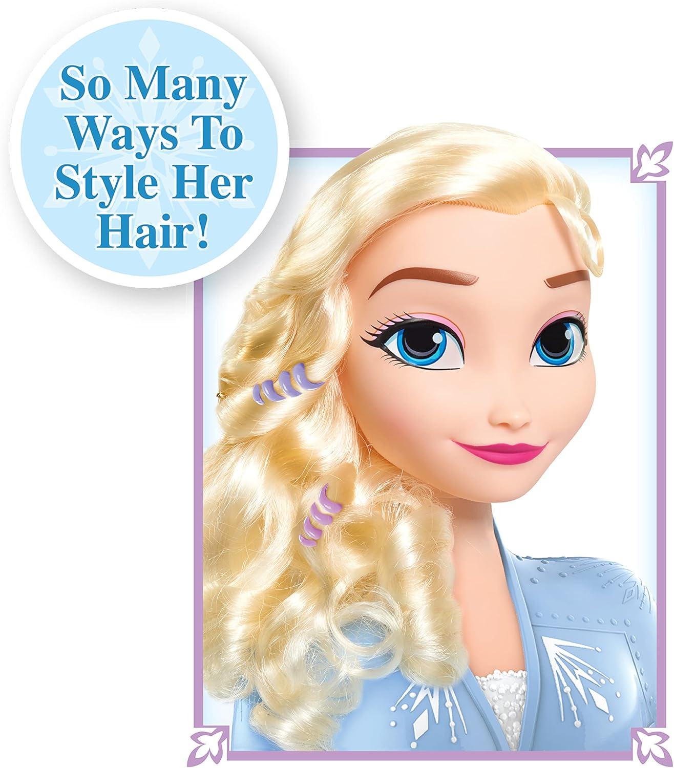 imageDisney Frozen Deluxe Elsa Styling Head Blonde Hair 18 Piece Pretend Play Set Wear and Share Accessories Amazon Exclusive Toy for Fans Girls Kids Ages 3 and Up Kids Toys for Ages 3 Up by Just Play