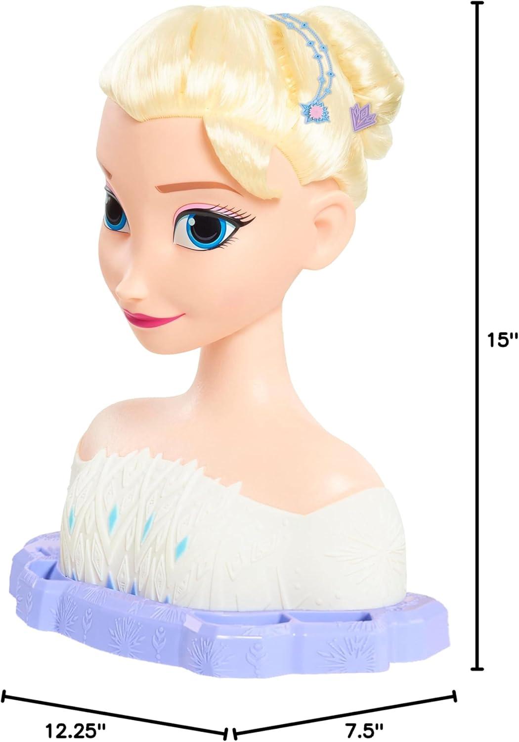 imageDisney Frozen Deluxe Elsa Styling Head Blonde Hair 18 Piece Pretend Play Set Wear and Share Accessories Amazon Exclusive Toy for Fans Girls Kids Ages 3 and Up Kids Toys for Ages 3 Up by Just Play