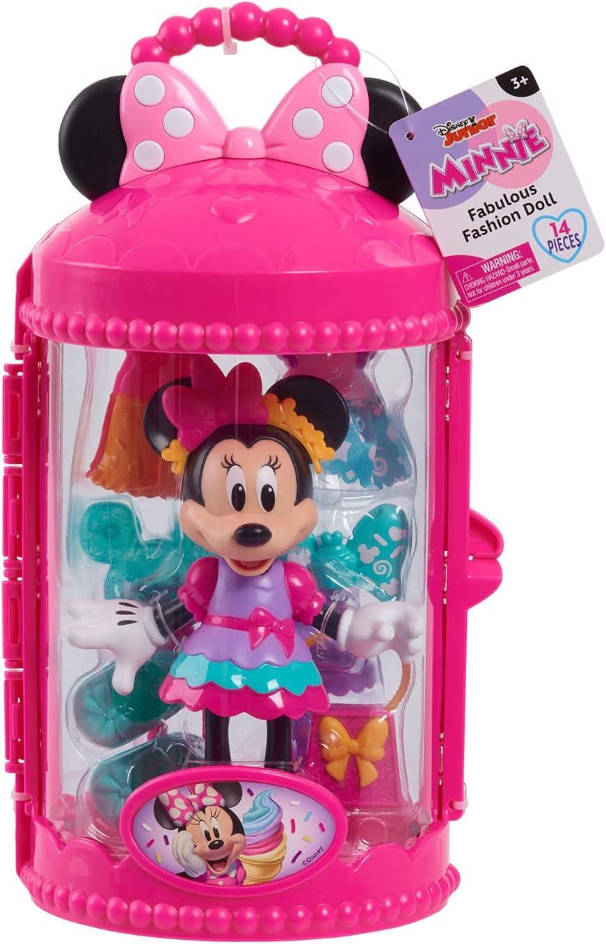 imageDisney Jr Minnie Mouse Fabulous Fashion 14Piece Sweet Party Doll and Accessories Kids Toys for Ages 3 Up by Just Play