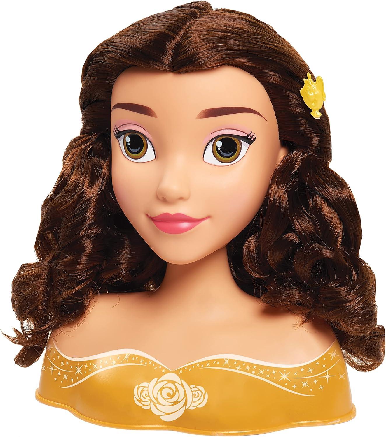 imageDisney Princess Belle Styling Head Brown Hair 10 Piece Pretend Play Set Beauty and the Beast Officially Licensed Kids Toys for Ages 3 Up by Just Play