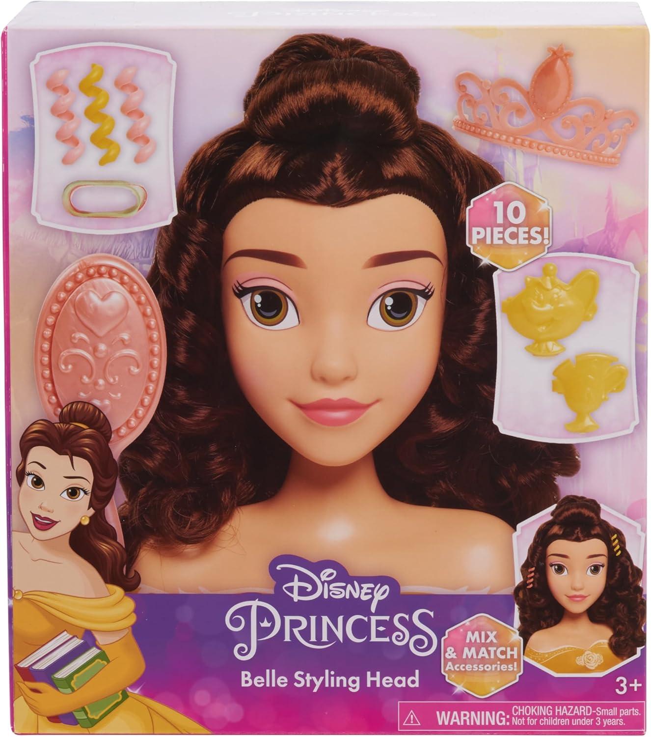 imageDisney Princess Belle Styling Head Brown Hair 10 Piece Pretend Play Set Beauty and the Beast Officially Licensed Kids Toys for Ages 3 Up by Just Play