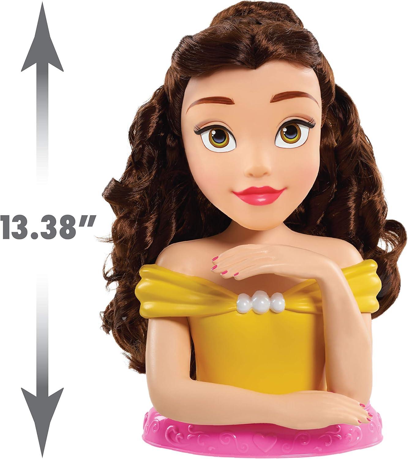 imageDisney Princess Deluxe 14inch Belle Styling Head with 12 Hair Styling Accessories 13pieces Kids Toys for Ages 3 Up by Just Play