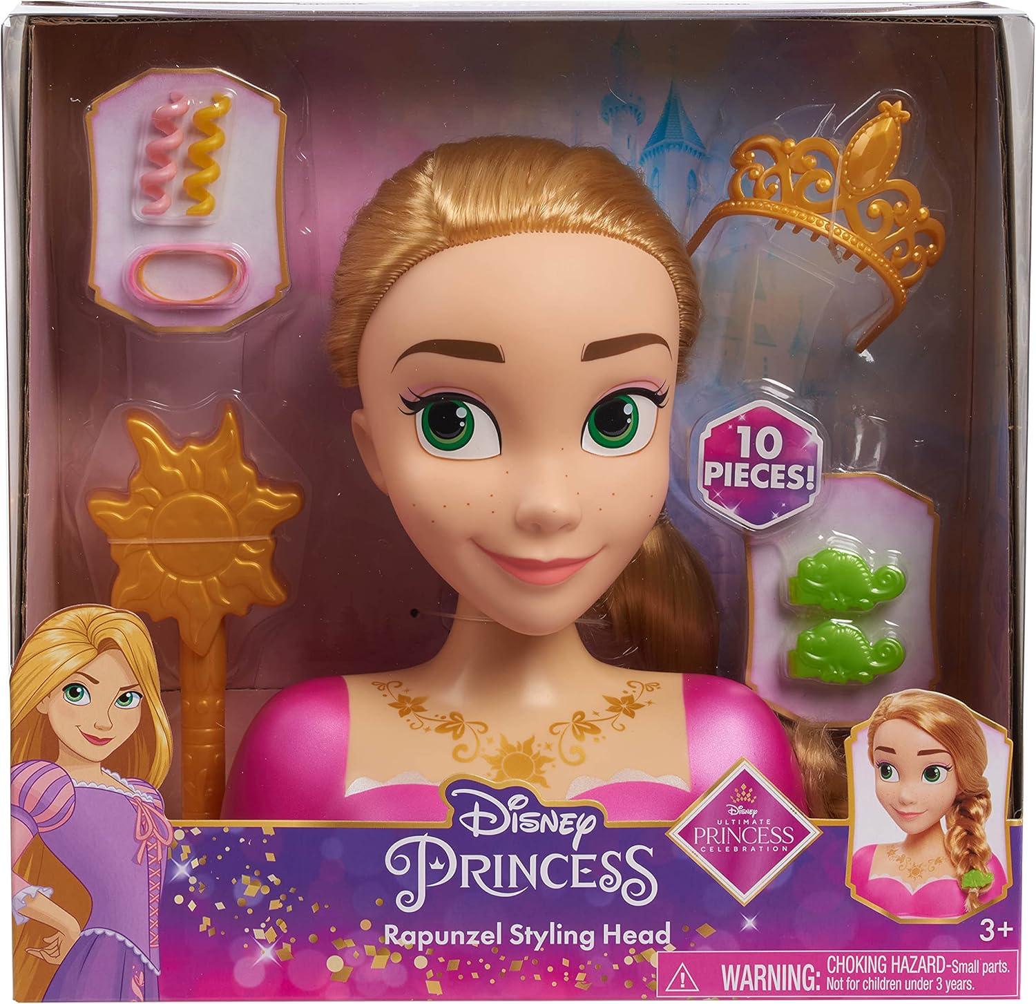 imageDisney Princess Rapunzel Styling Head Blonde Hair 10 Piece Pretend Play Set Tangled Kids Toys for Ages 3 Up by Just Play