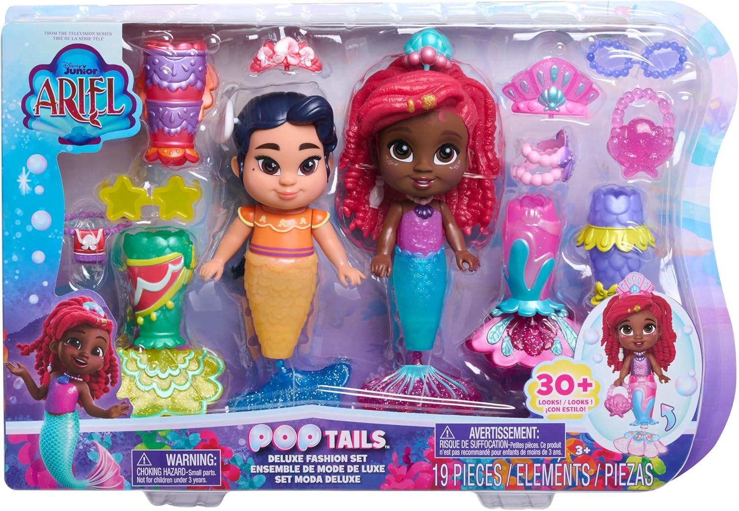 imageJust Play Disney Junior Ariel Pop Tails Deluxe 75inch Doll and Accessories Set 19Pieces Kids Toys for Ages 3 Up