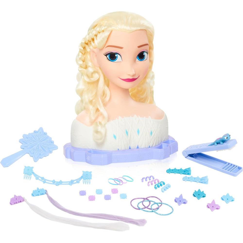 imageDisney Frozen Deluxe Elsa Styling Head Blonde Hair 18 Piece Pretend Play Set Wear and Share Accessories Amazon Exclusive Toy for Fans Girls Kids Ages 3 and Up Kids Toys for Ages 3 Up by Just Play