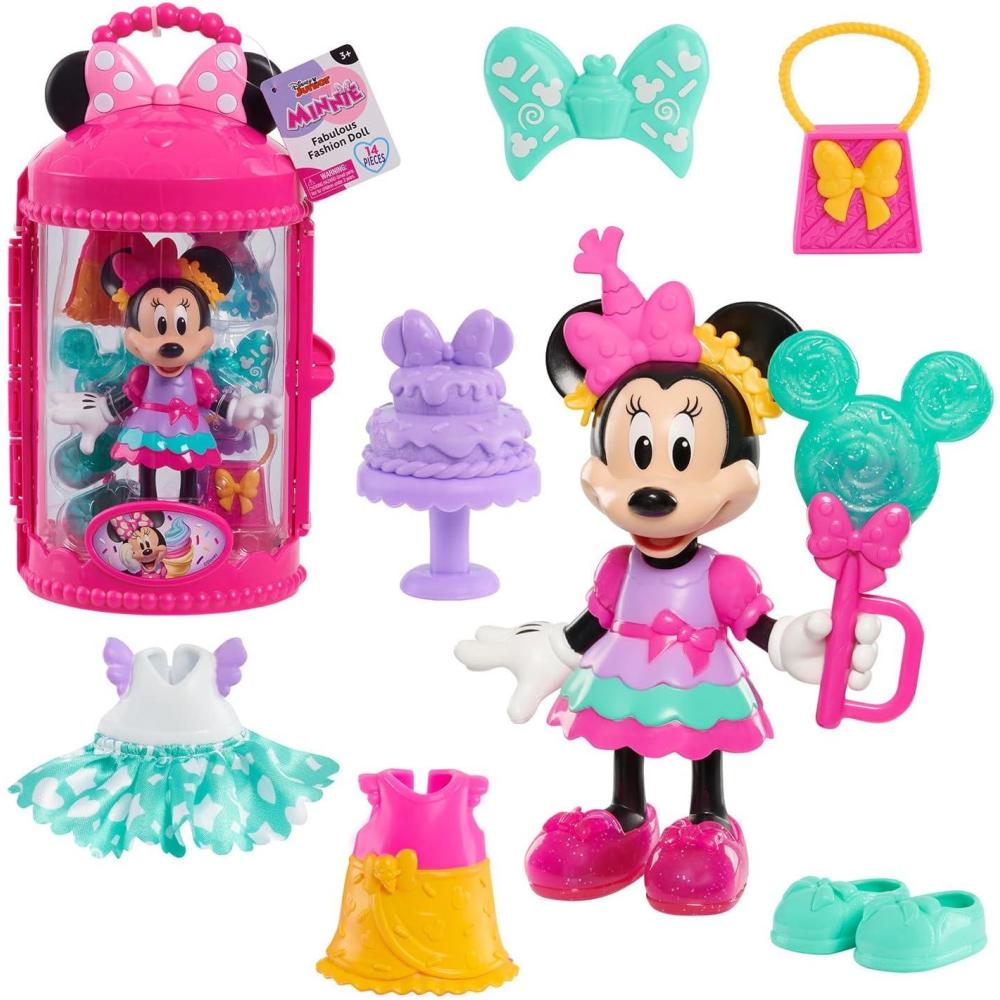 imageDisney Jr Minnie Mouse Fabulous Fashion 14Piece Sweet Party Doll and Accessories Kids Toys for Ages 3 Up by Just Play