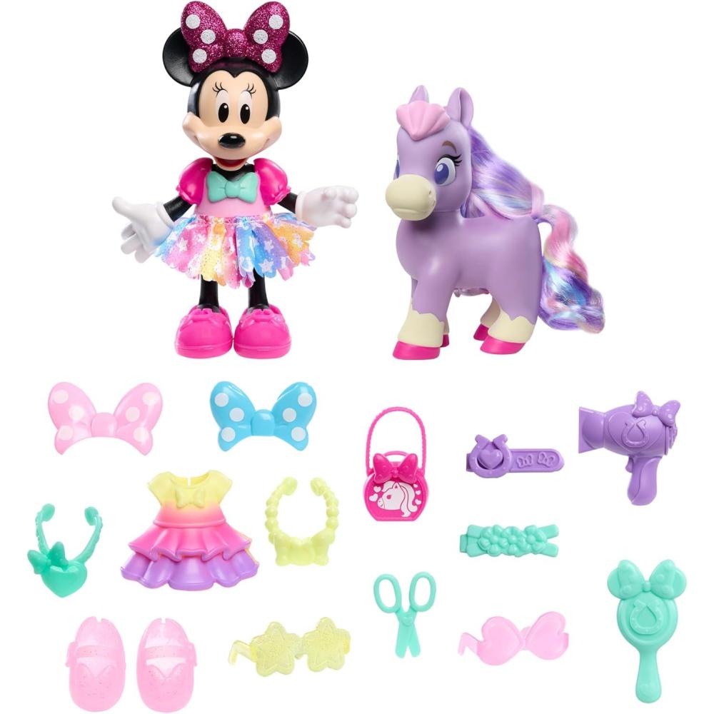 imageDisney Junior Minnie Mouse Groom ampamp Glam Pony Set Poseable 21piece Doll and Accessories Set Kids Toys for Ages 3 Up by Just Play