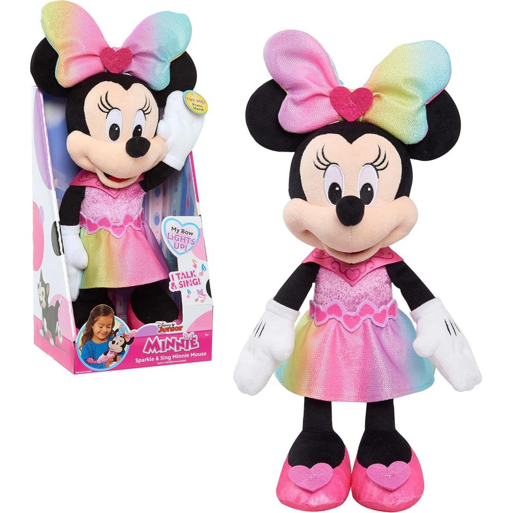 imageDisney Junior Minnie Mouse Sparkle and Sing Minnie Mouse Large 13 Inch Feature Plush with Lights and Sounds Kids Toys for Ages 3 Up by Just Play