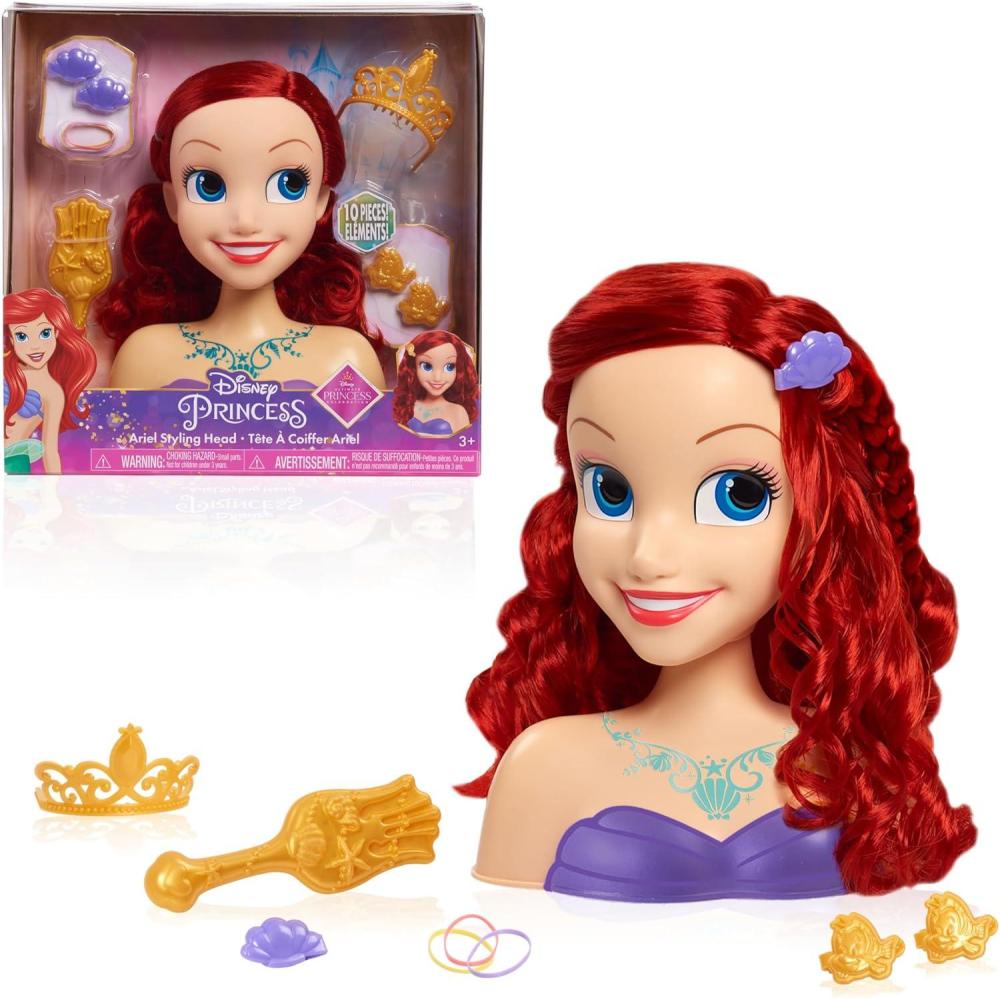 imageDisney Princess Ariel Styling Head Red Hair 10 Piece Pretend Play Set The Little Mermaid Officially Licensed Kids Toys for Ages 3 Up by Just Play