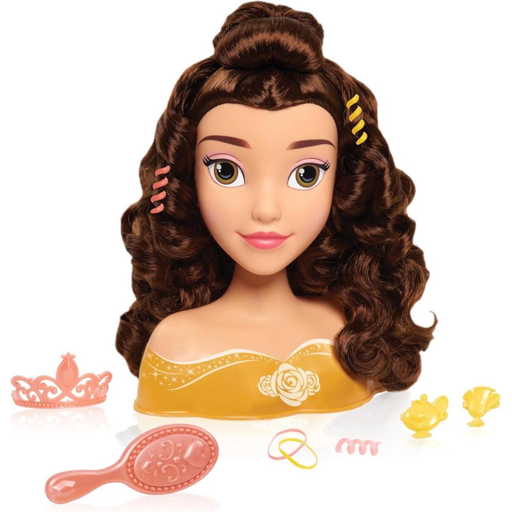 imageDisney Princess Belle Styling Head Brown Hair 10 Piece Pretend Play Set Beauty and the Beast Officially Licensed Kids Toys for Ages 3 Up by Just Play