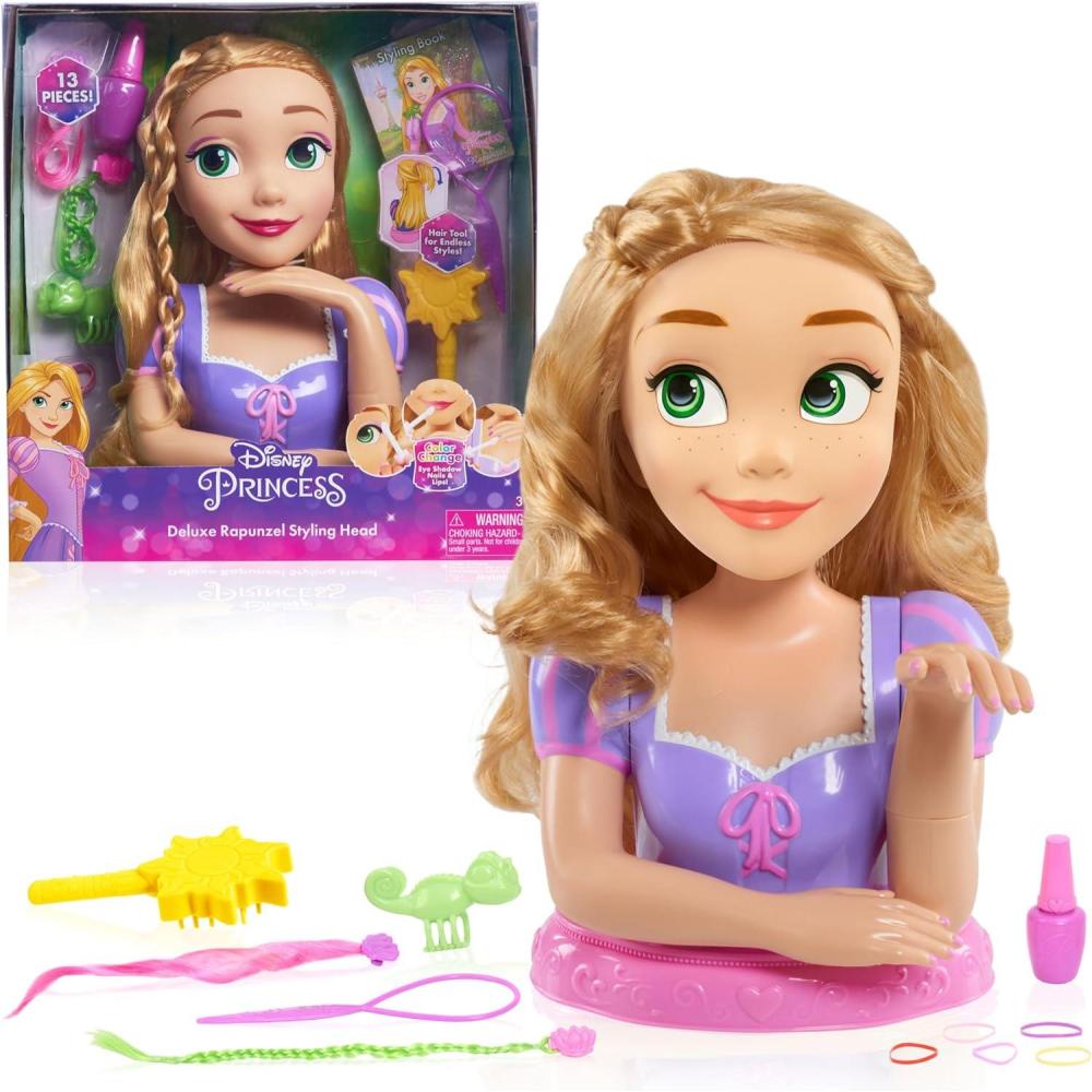 imageDisney Princess Deluxe 12inch Rapunzel Styling Head with Accessories 13pieces Pretend Play Kids Toys for Ages 3 Up by Just Play