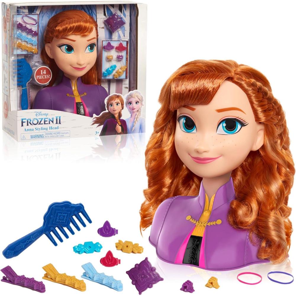 imageDisneys Frozen 2 Anna 75inch Styling Head 17Pieces Dress Up and Pretend Play Kids Toys for Ages 3 Up by Just PlayAnna