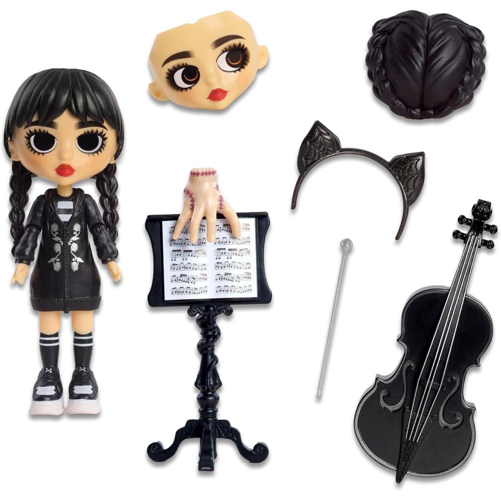 imageWEDNESDAY Deluxe 6inch Articulated Figure 11Pieces Interchangeable Face Plates and Fashion Customizable Collectible Figurine Kids Toys for Ages 3 Up by Just Play