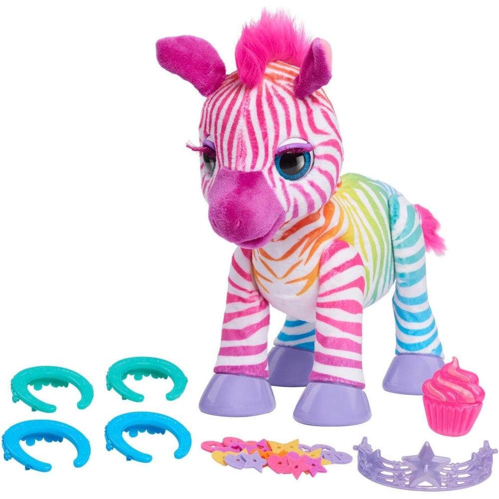 imagefurReal Zenya My Rainbow Zebra Interactive Plush with Accessories 22pieces Pretend Play Kids Toys for Ages 4 Up by Just Play