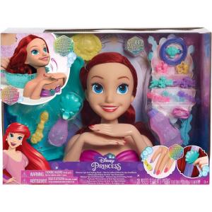Disney Princess Shimmer Spa Ariel 8-inch Styling Head, 20-Pieces, Red Hair, Pretend Play, Kids Toys for Ages 3 Up by Just Play