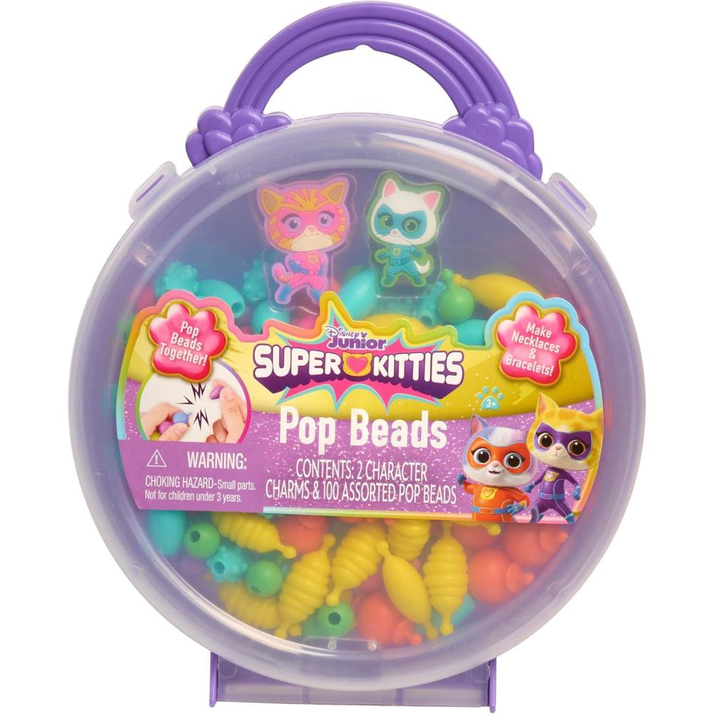 imageDisney Junior SuperKitties Pop Beads Jewelry Kit 100 Pop Beads ampamp 2 Character Charms Easy SnapOn Necklace ampamp Bracelet Craft Set for Kids Ages 3