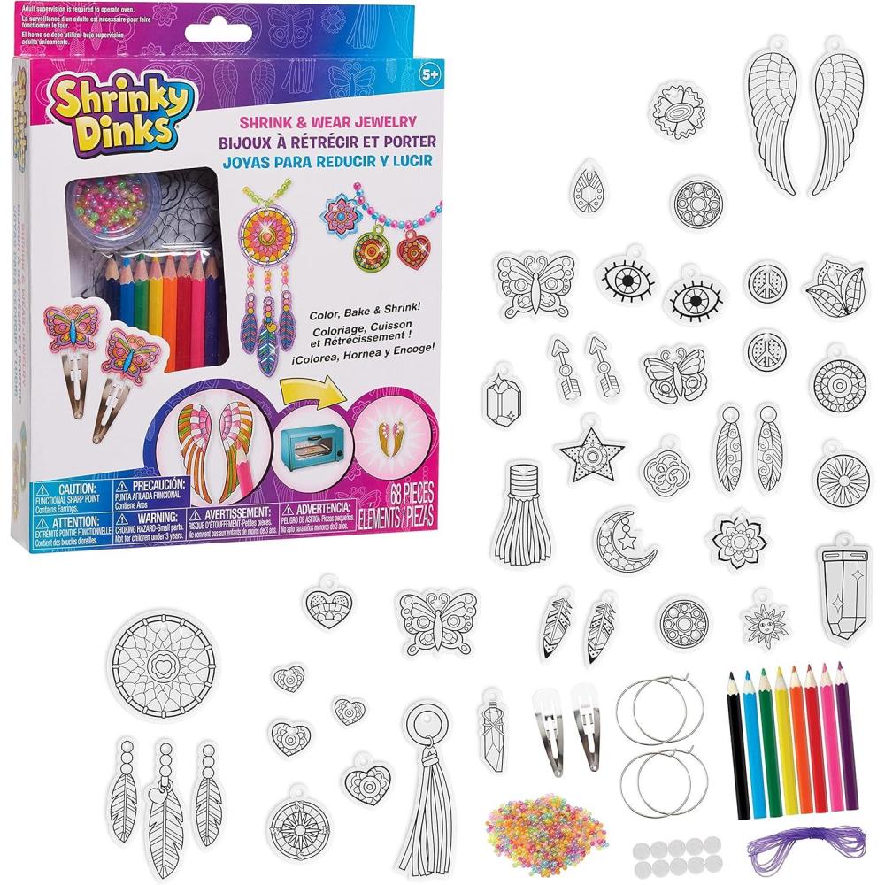 imageJust Play Shrinky Dinks 68piece Jewelry Kit Includes Beads Barrettes Elastic String and Earring Hoops Holiday Stocking Stuffers Gifts Presents Kids Toys for Ages 5 Up