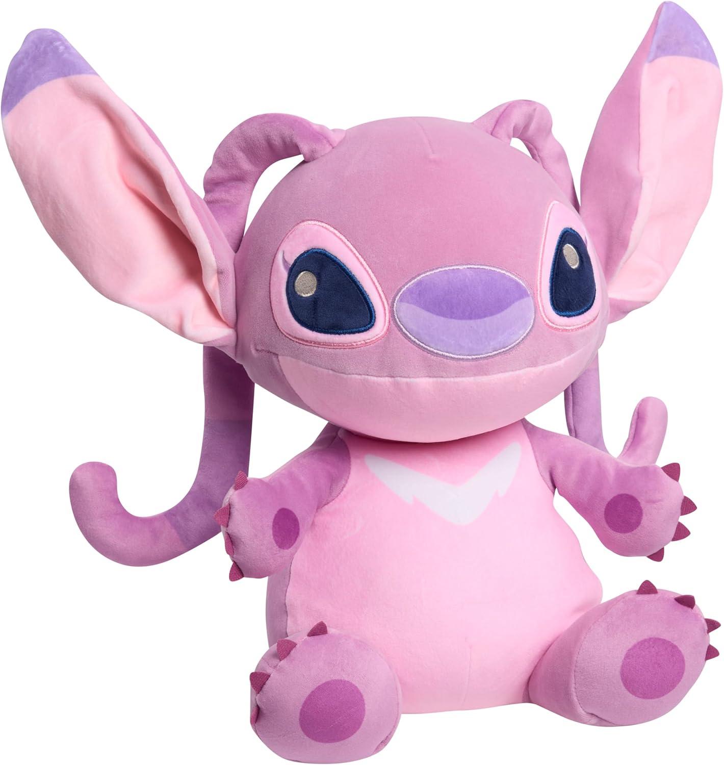 imageDisney Stitch Comfort Weighted Plush Angel Officially Licensed 14inch Stuffed Animal Super Soft Snuggly Stretchy Fabric Alien Pink Kids Toys for Ages 3 Up by Just Play