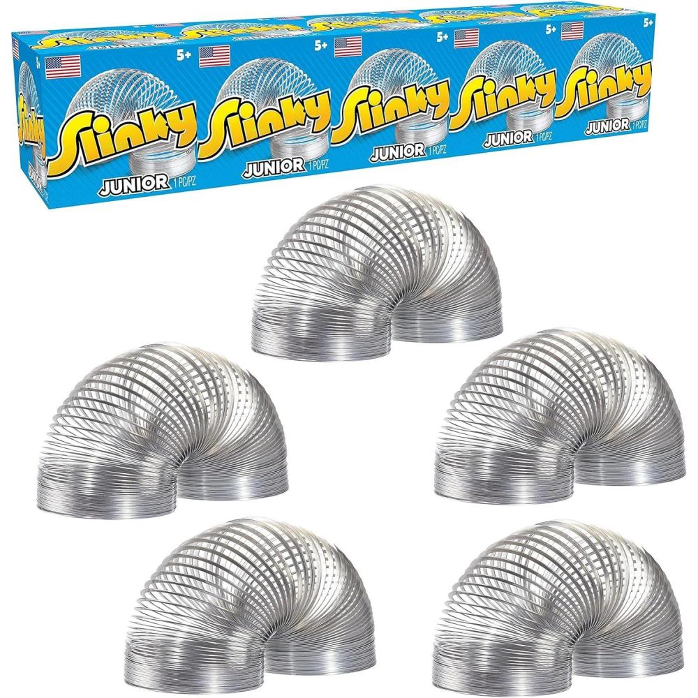 imageJust Play Slinky Jr the Original Walking Spring Toy 5pack Small Metal Slinkys Holiday Stocking Stuffers Gifts Presents Kids Toys for Ages 5 Up