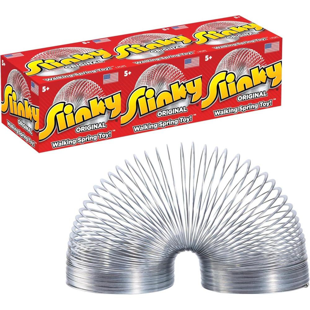 imageThe Original Slinky Walking Spring Toy 3Pack Metal Slinky Fidget Toys Party Favors and Gifts Kids Toys for Ages 5 Up Amazon Exclusive by Just Play