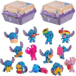 Disney Stitch Blind Mini Figures 2-Pack, 2-inch Collectible Figurines and 2 Reusable Burger Boxes, Holiday Stocking Stuffers, Gifts, Presents, Kids Toys for Ages 3 Up
