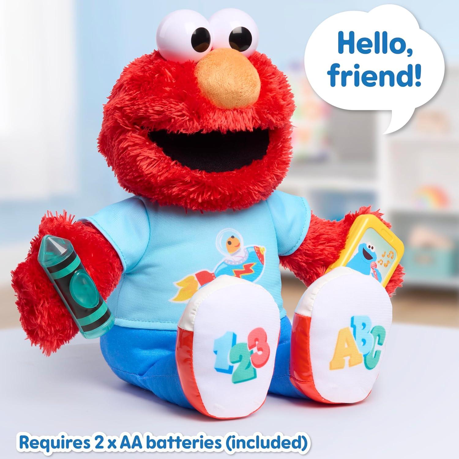 imageSesame Street 13inch Learning Elmo Plush Stuffed Animal with 50 Phrases Lights Sounds ampamp Motion Learning and Education Kids Toys for Ages 18 Month by Just Play