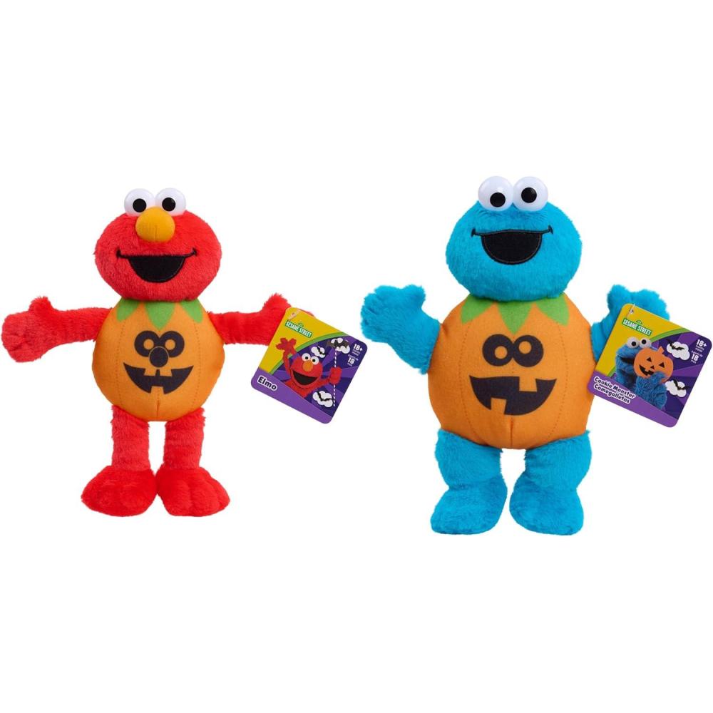 imageSesame Street Elmo ampamp Cookie Monster Small Halloween Plush 2Pack Sustainable Stuffed Animal Soft Plushie Kids Toys for Ages 18 Month by Just Play