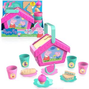Peppa Pig Let’s Have a Picnic Set, Travel Toy with Handle Includes 4 Settings and Play Food, 15-Pieces, Kids Toys for Ages 3 Up by Just Play