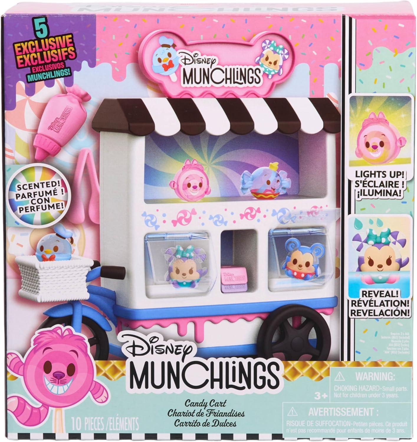 imageDisney Munchlings Candy Cart Playset with Lights 13Pieces Color Change and Scented Figures Kids Toys for Ages 3 Up by Just PlayMiniature