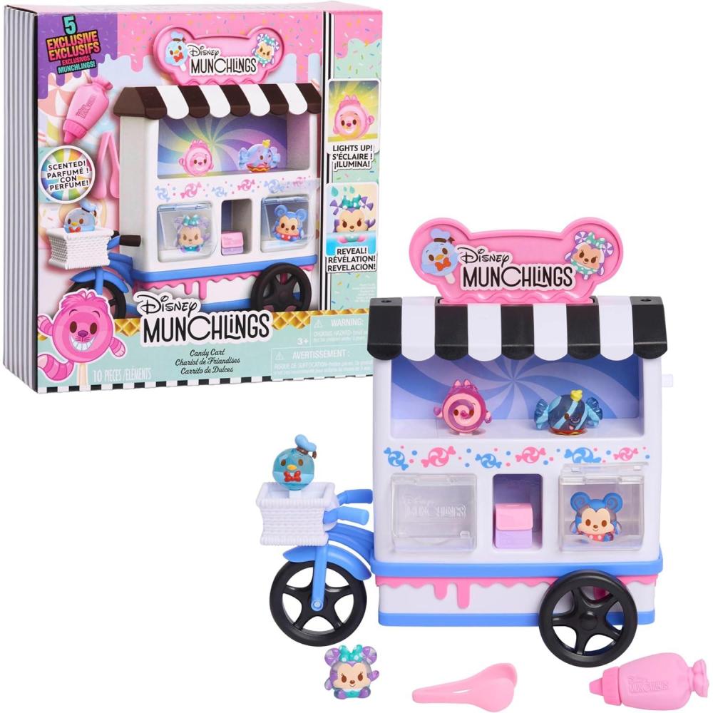imageDisney Munchlings Candy Cart Playset with Lights 13Pieces Color Change and Scented Figures Kids Toys for Ages 3 Up by Just PlayMiniature