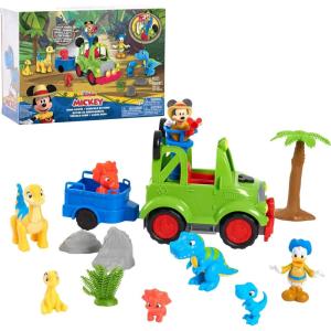 Disney Junior Mickey Mouse Funhouse Dino Rover 16-Piece Play Figures and Vehicle Playset, Kids Toys for Ages 3 Up, Amazon Exclusive by Just Play