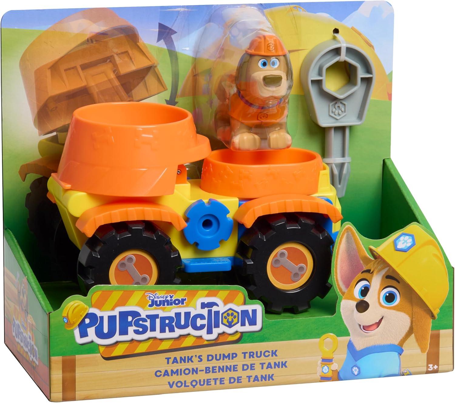 imageJust Play Disney Junior Pupstruction Tanks Dump Truck 3Piece Figure and Vehicle Set Orange Dog Kids Toys for Ages 3 Up