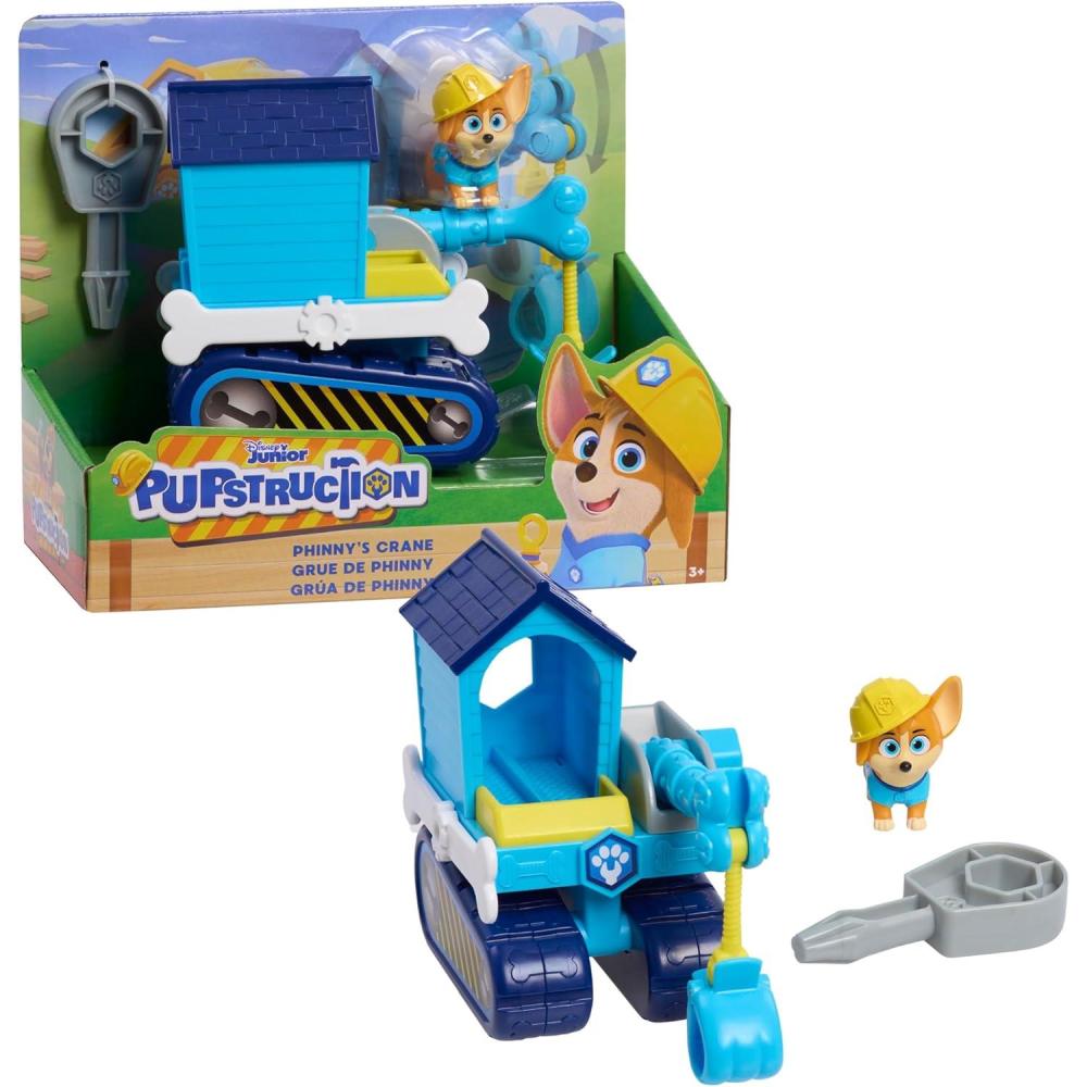 imageJust Play Disney Junior Pupstruction Phinnys Crane 3Piece Figure and Vehicle Set Blue Dog Kids Toys for Ages 3 Up