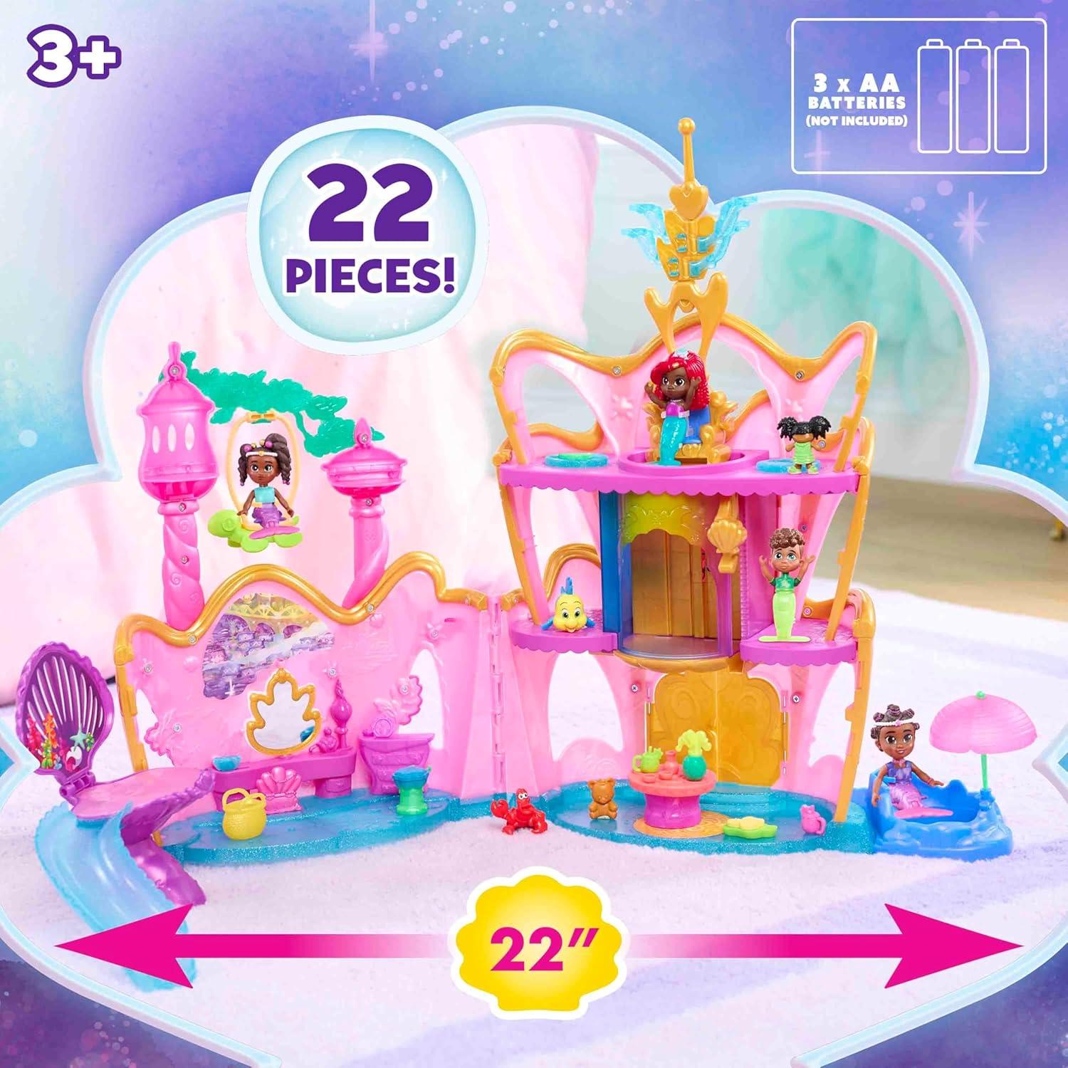 imageDisney Junior Ariel Deluxe Atlantica Palace Playset and 4inch Figures Lights and Sounds 22pieces Bonus Pieces Kids Toys for Ages 3 Up by Just Play