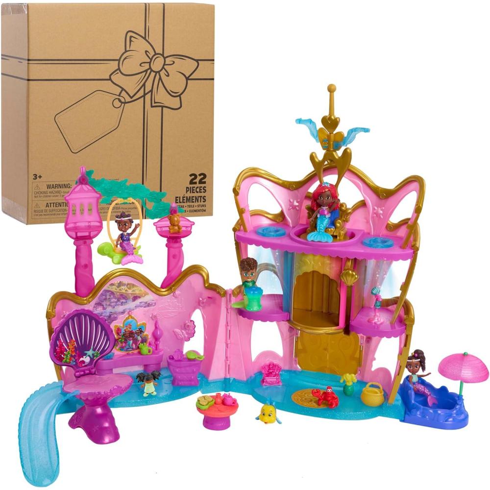 imageDisney Junior Ariel Deluxe Atlantica Palace Playset and 4inch Figures Lights and Sounds 22pieces Bonus Pieces Kids Toys for Ages 3 Up by Just Play