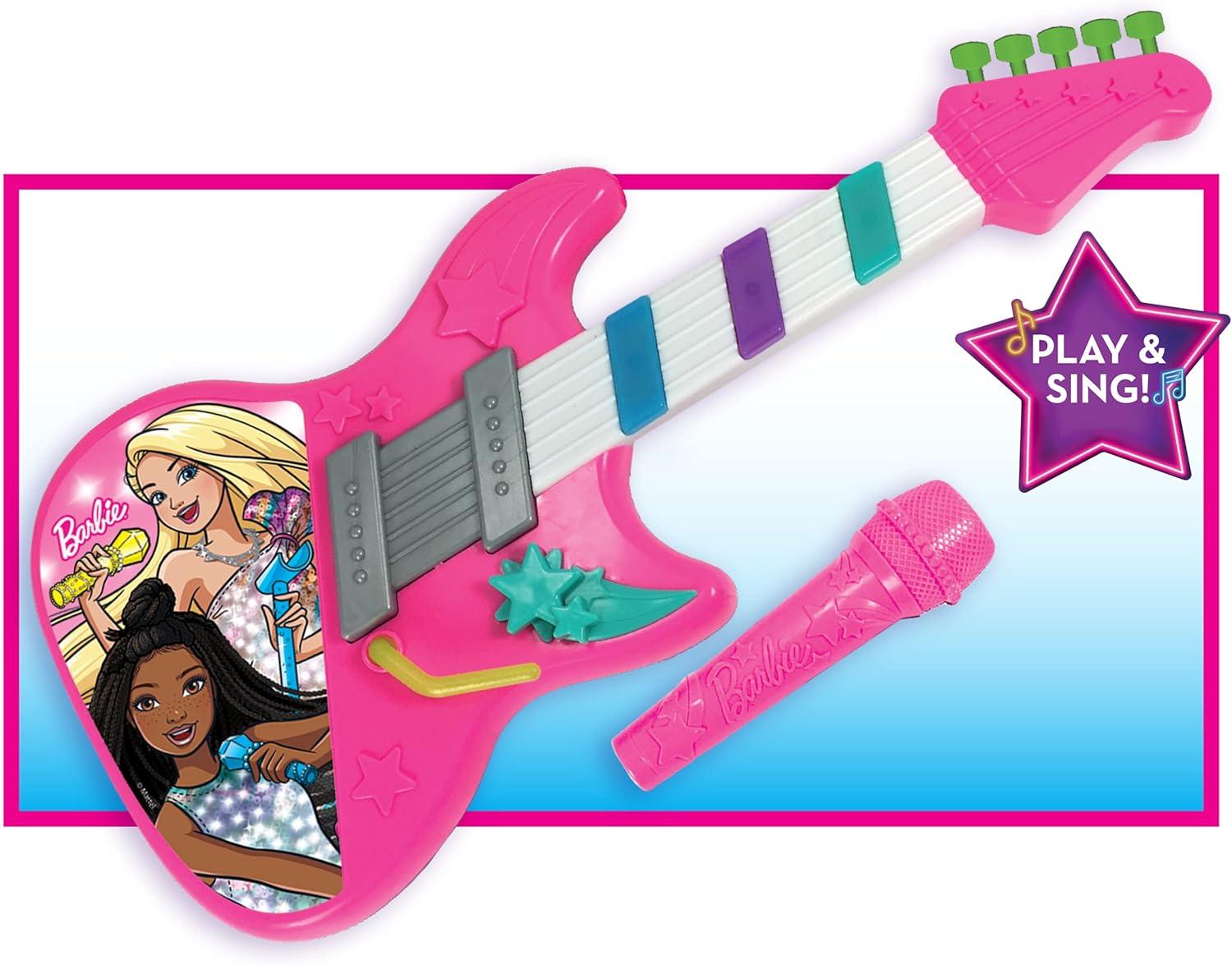 imageBarbie Rock Star Guitar Interactive Electronic Toy Guitar with Lights Sounds and Microphone