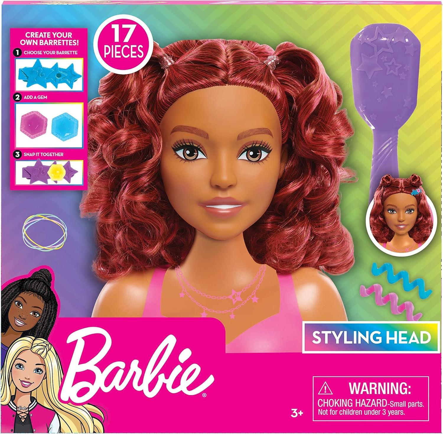 imageBarbie Small Styling Head and Accessories Brown Hair Brown Eyes 17pieces Pretend Play Kids Toys for Ages 3 Up by Just Play
