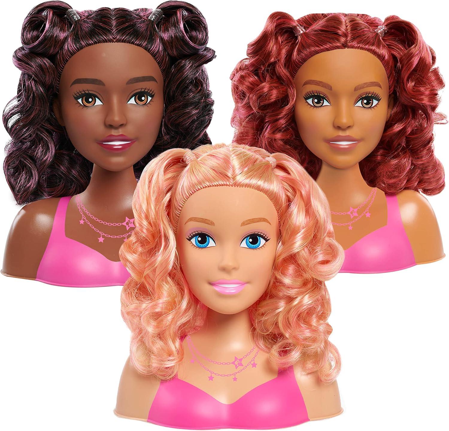 imageBarbie Small Styling Head and Accessories Brown Hair Brown Eyes 17pieces Pretend Play Kids Toys for Ages 3 Up by Just Play