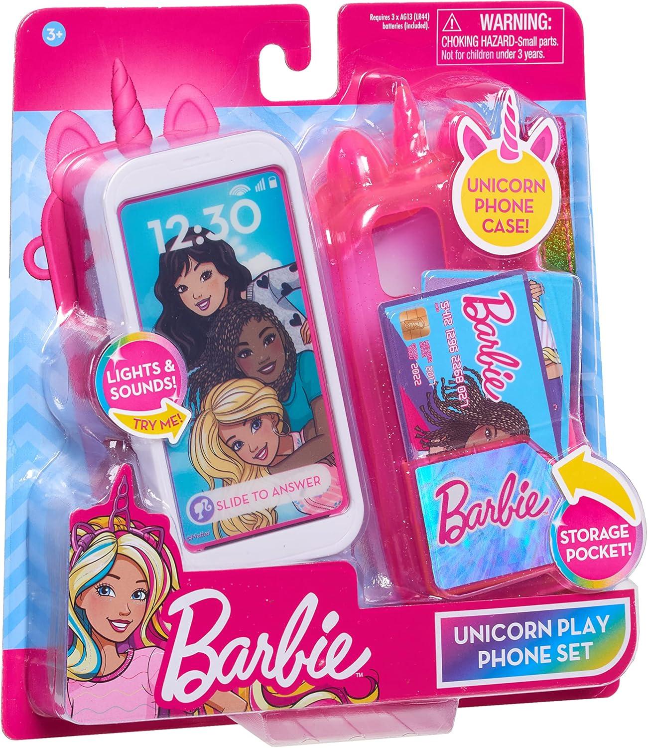 imageBarbie Unicorn Play Phone Set with Lights and Sounds Unicorn Phone Case and Wristlet Toy Cell Phone for Kids Kids Toys for Ages 3 Up by Just Play