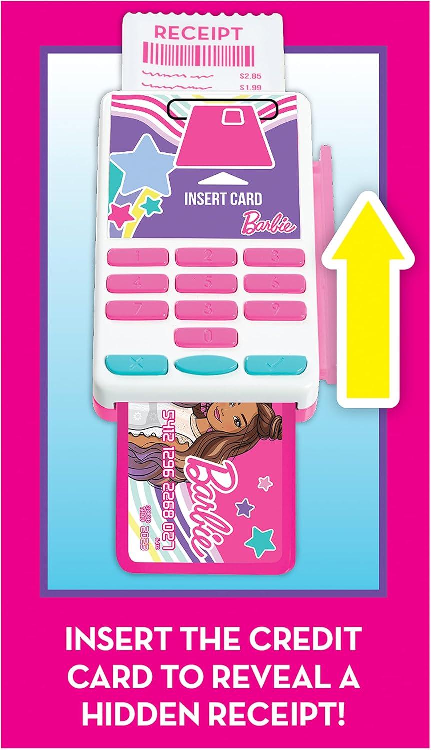 imageJust Play Barbie Trendy Cash Register with Sounds Pretend Money and Credit Card Reader 9 Piece Playset Kids Toys for Ages 3 Up