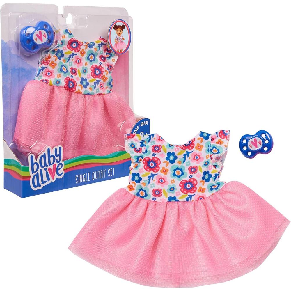 imageBaby Alive Single Outfit Set for Baby Dolls Doll Sold Separately Teal and Floral Print Blouse and Play Pacifier Kids Toys for Ages 3 Up by Just PlayFloral Dress
