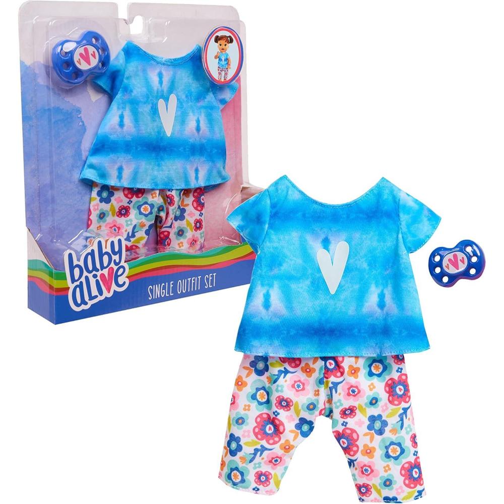 imageBaby Alive Single Outfit Set for Baby Dolls Doll Sold Separately Teal and Floral Print Blouse and Play Pacifier Kids Toys for Ages 3 Up by Just PlayTie Dye Tee