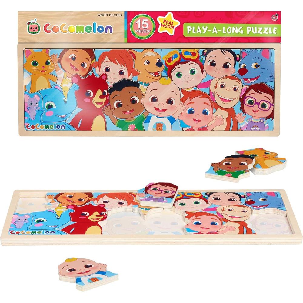imageCoComelon JJ ampamp Friends Wood Block Set 30Pieces Recycled Wood Officially Licensed Kids Toys for Ages 18 Month by Just PlayPlayALong Wood Puzzle
