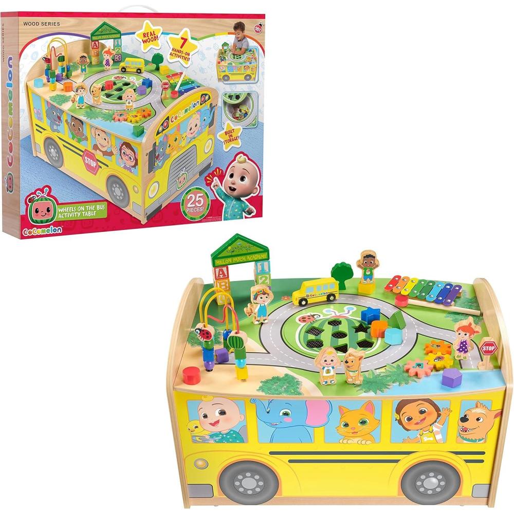 imageJust Play CoComelon Wheels on The Bus Wooden Activity Table Recycled Wood Kids Toys for Ages 18 Month
