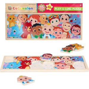 CoComelon JJ & Friends Wood Block Set, 30-Pieces, Recycled Wood, Officially Licensed Kids Toys for Ages 18 Month by Just Play(Play-A-Long Wood Puzzle)