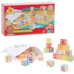 CoComelon JJ & Friends Wood Block Set, 30-Pieces, Recycled Wood, Officially Licensed Kids Toys for Ages 18 Month by Just Play(Wood ABC Block Set)
